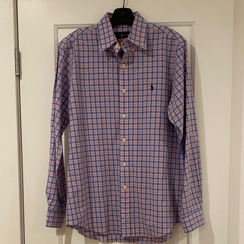 Polo Ralph Lauren Classic Fit Oxford 90s Preppy Cotton Med Pink Blue Plaid